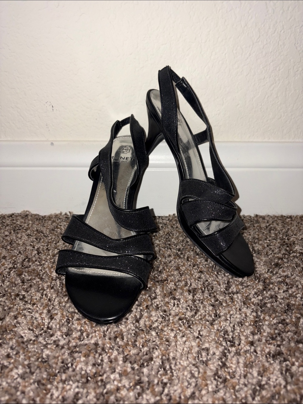 Monet Black Glitter Slingback Heels